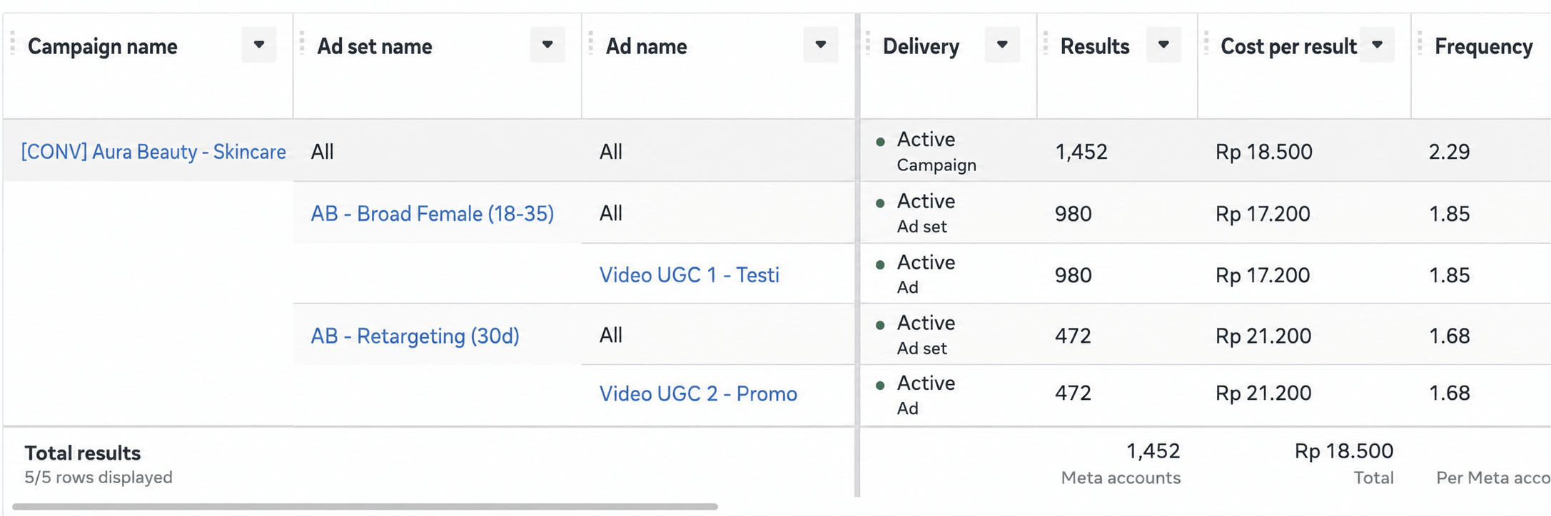 Aura Beauty Meta Ads Dashboard